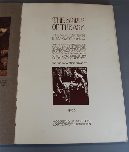 Sparrow, Walter Shaw - The Spirit of the Age: The Work of Frank Brangwyn, folio, linen back wrapper, stained, discoloured and